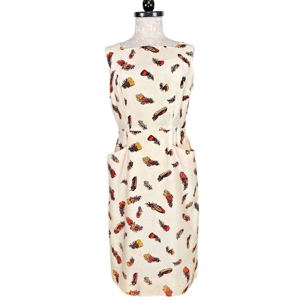 Vintage Cover Girl of Miami Feather Print Retro Sheath Dress